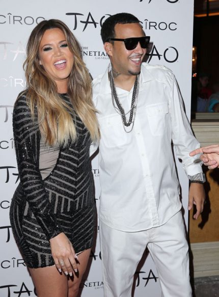 Former couple French Montana and Khloe Kardashian pose at her birthday bash.