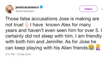 Dlisted  Jose Canseco's Ex-Wife Denies Ever Sleeping With Alex