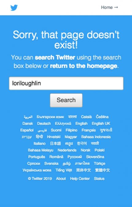 Lori Loughlin deletes her Twitter account.