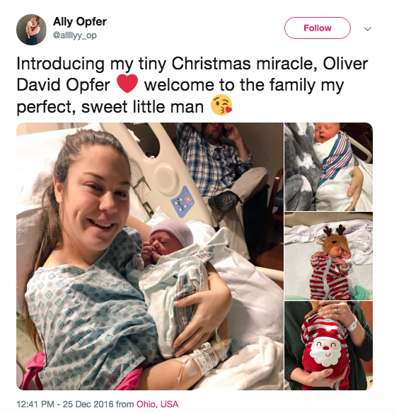 ally opfer's twitter photos after her son was born