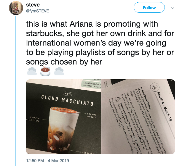 starbucks ariana grande cloud macchiato