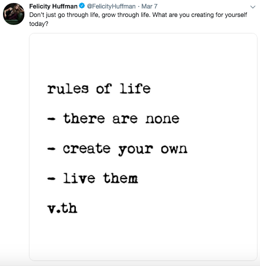 felicity huffman create your own rules tweet