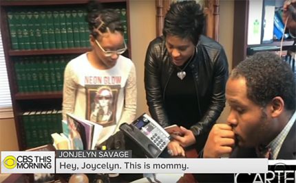 Joycelyn Savage's mother and sister speak to her on the phone.