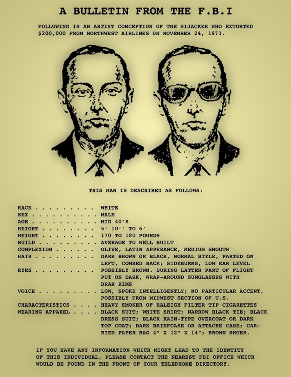 Dan Cooper most wanted poster FBI