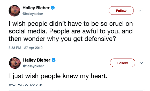 Hailey Bieber laments about fans being cruel to her