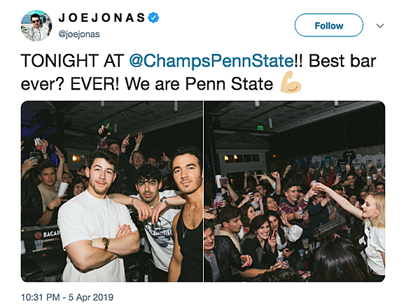 Joe Jonas tweets PSU party
