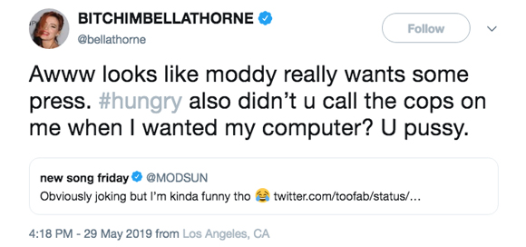 Bella Thorne claps back at ex Mod Sun