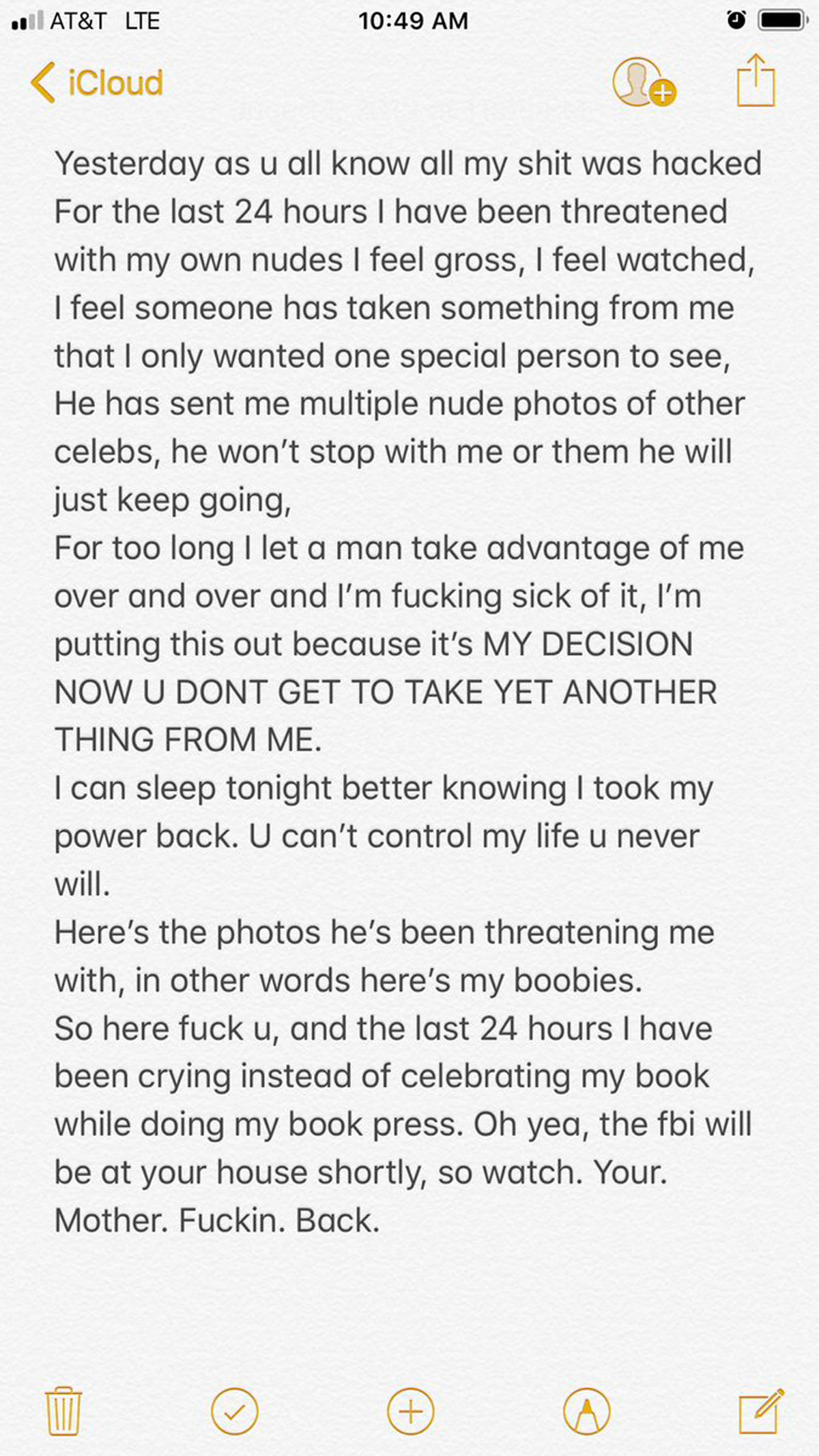 Bella Thorne's response to nude photo hack