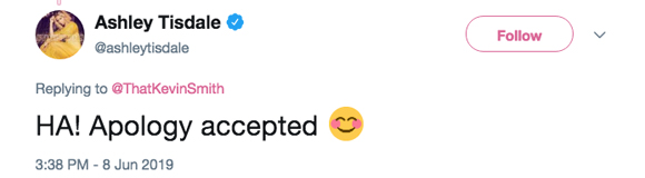 Ashley Tisdale and Kevin Smith have it out on Twitter