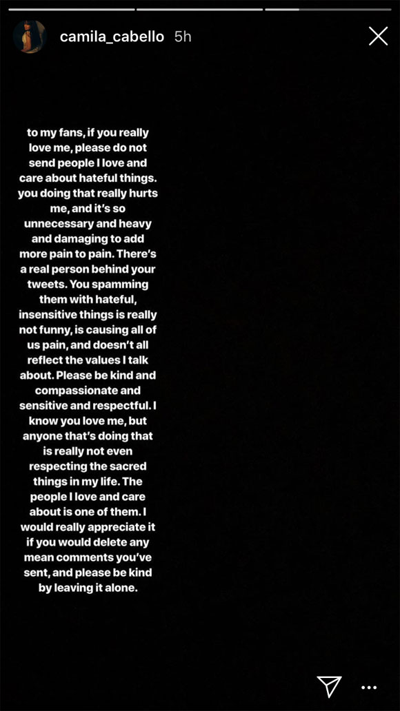 Camila Cabello addresses her fans.