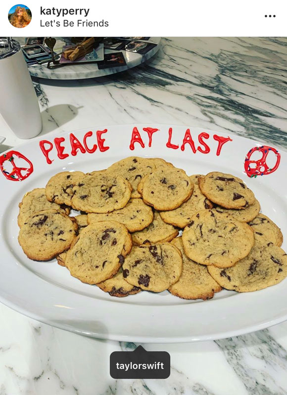 It appears Taylor Swift gave Katy Perry a plate of chocolate chip cookies!