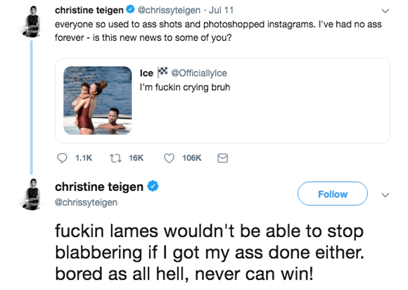 Chrissy Teigen calls out trolls
