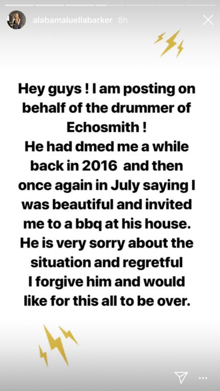 Alabama Barker instagram statement instagram story