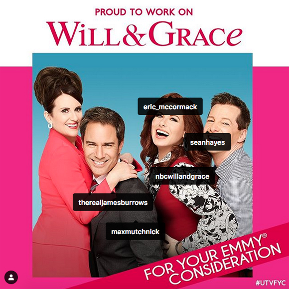 Debra Messing Will and Grace FYC post Instagram tags