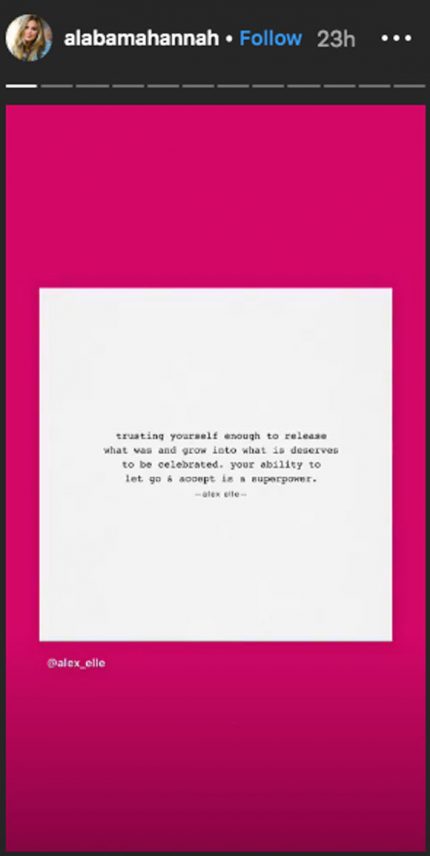 Hannah Brown posts a quote about letting go.