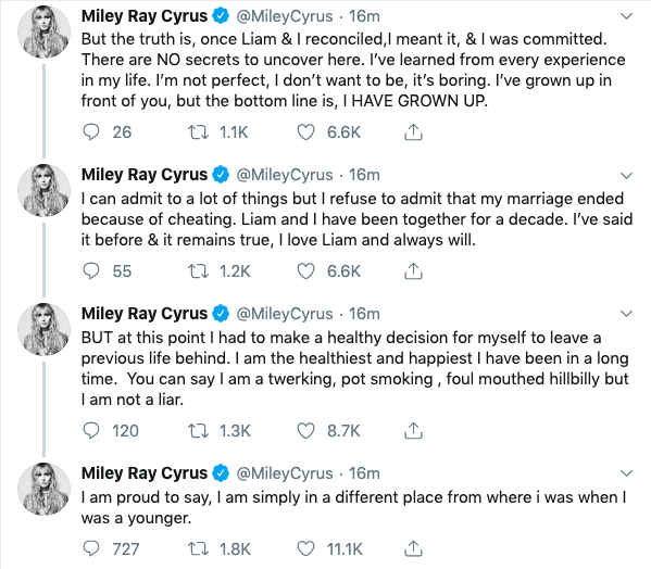 599px x 524px - Miley Cyrus Speaks Out After Liam Hemsworth Files For Divorce -  CelebrityTalker.com