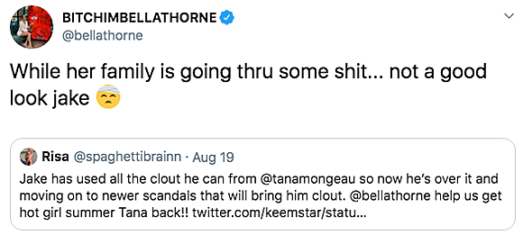 Bella Thorne calls out Jake Paul.