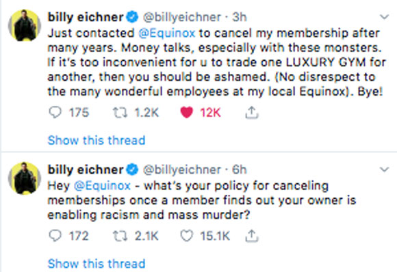 Billy Eichner is no longer an Equinox member!