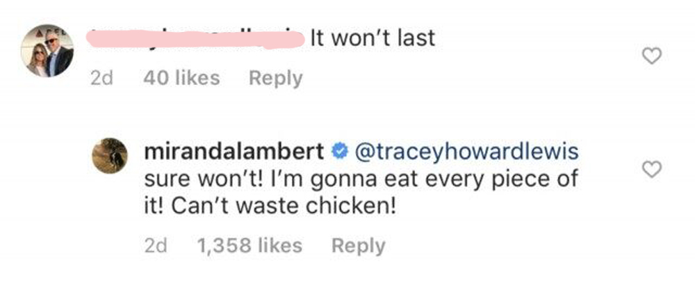 Miranda Lambert Instagram commenter