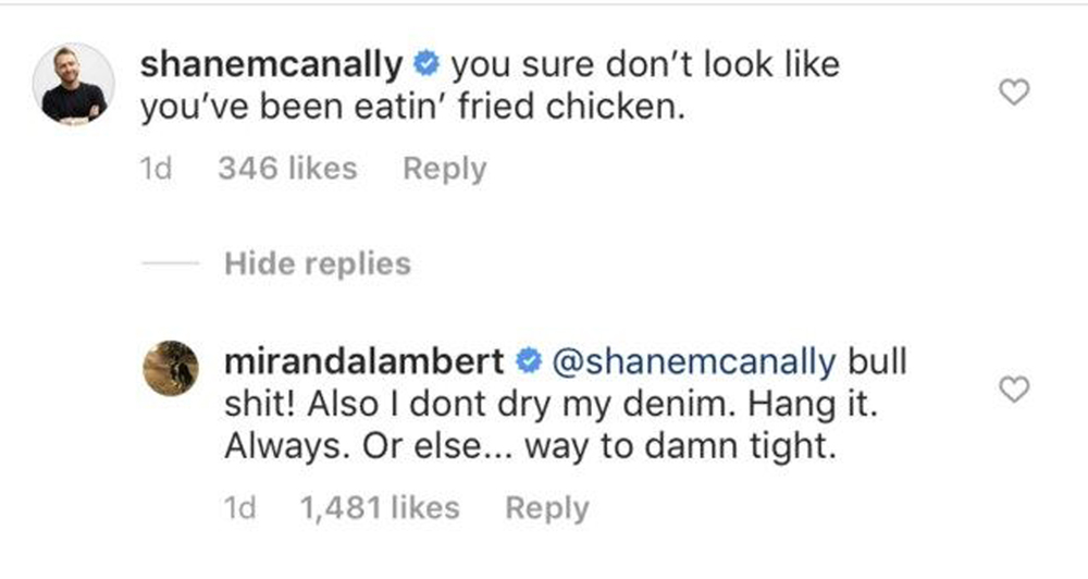 Miranda Lambert Shane McAnally Instagram comment