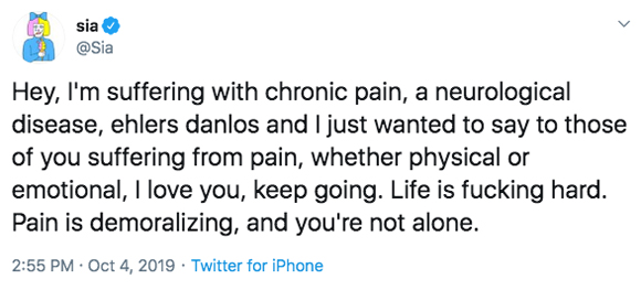 Sia reveals medical condition.