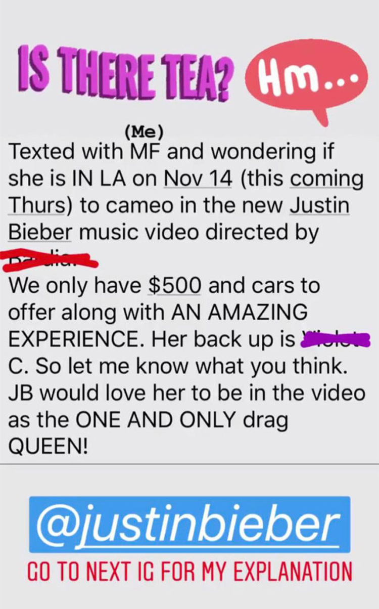 Justin Bieber Miss Fame Instagram Story music video controversy