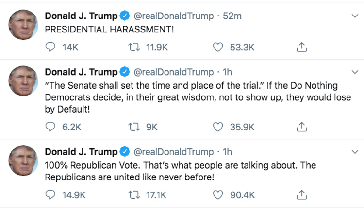 Donald Trump impeachment reaction tweets