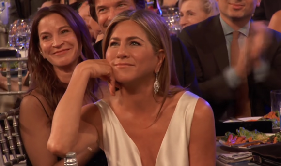 Jennifer Aniston watching Brad Pitt at the SAG Awards