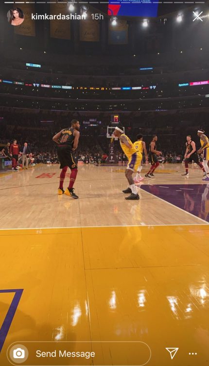 Kim Kardashian's vantage point as she cheered on Tristan Thompson at a basketball game.
