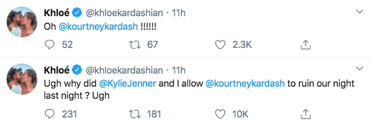 Khloe Kardashian calls out Kourtney Kardashian over ruining her Oscars after-party night out