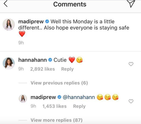 Hannah Ann Sluss leaves a supportive comment on Madison Prewett's page.