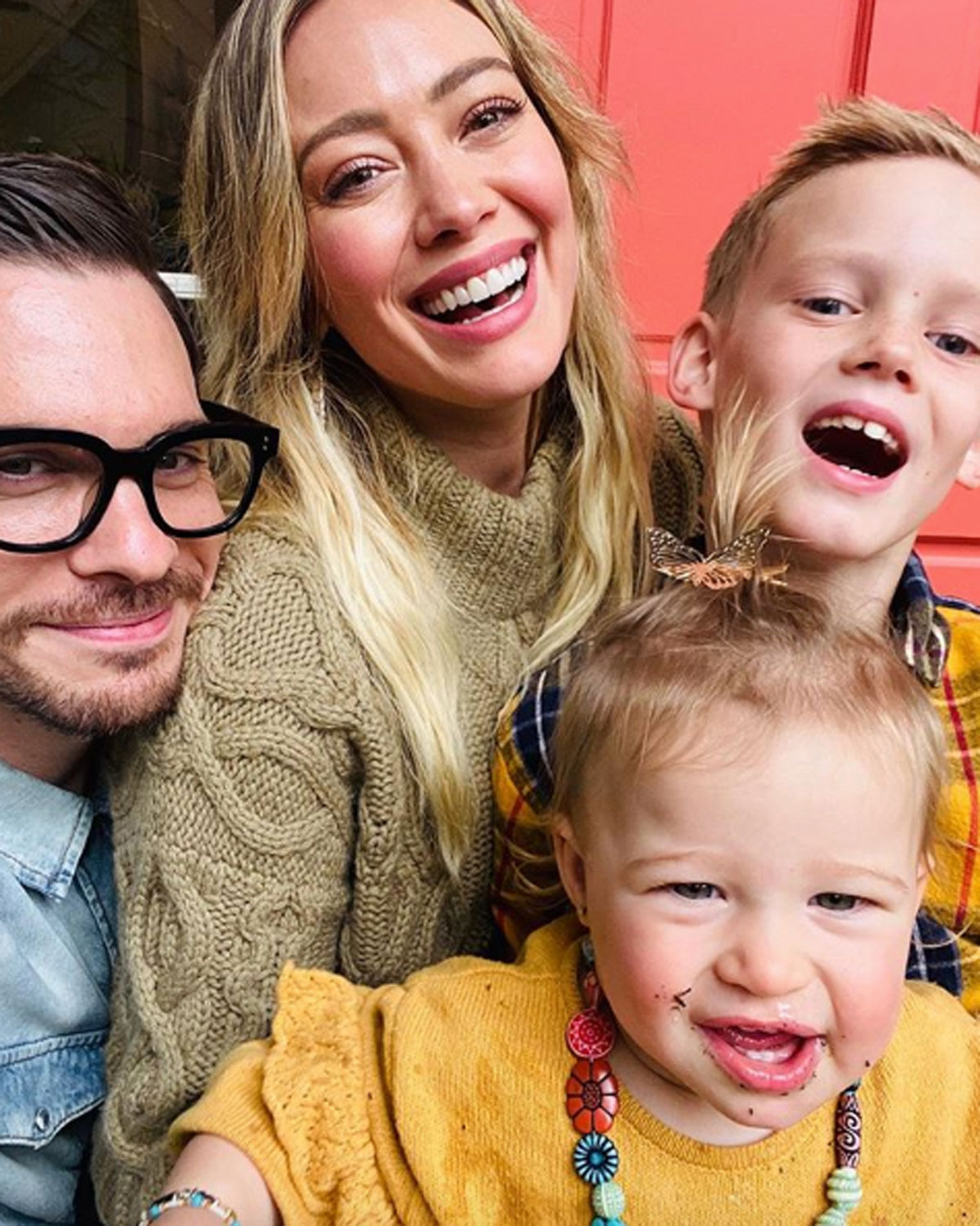 Hilary Duff and Matthew Koma pose with Banks and Luca