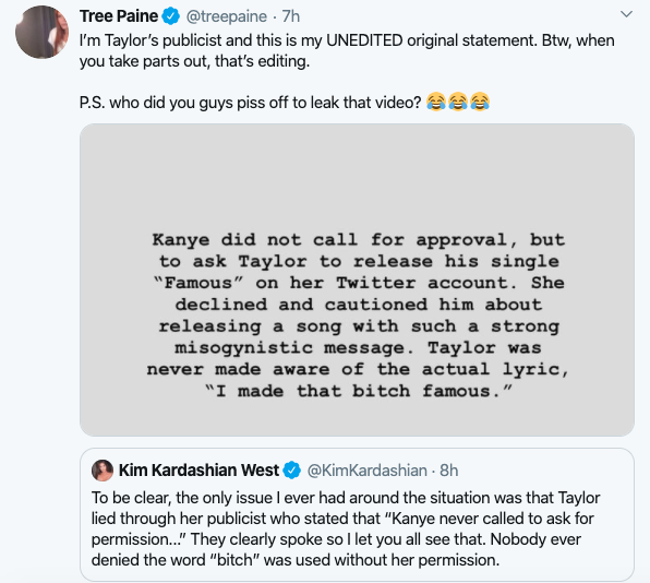 Tree Paine statement Kim Kardashian feud