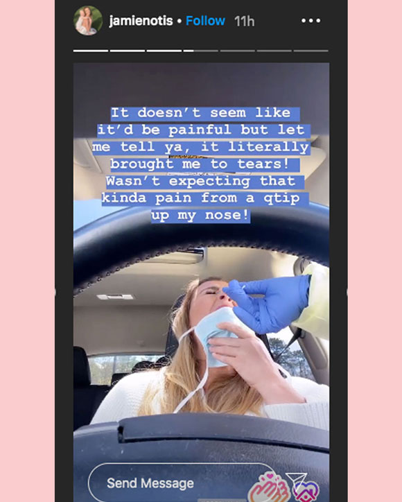Jamie Otis shares a look at her coronavirus test on Instagram.