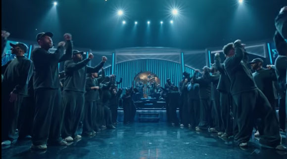 Kanye West and his Sunday Service choir performing at Lakewood Church in November 2019. 