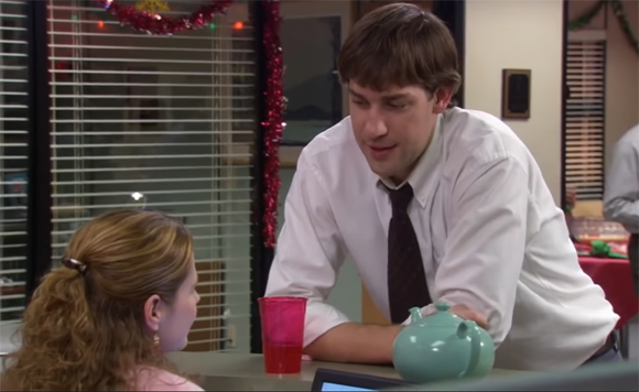 Jim gives Pam a teapot with a secret note