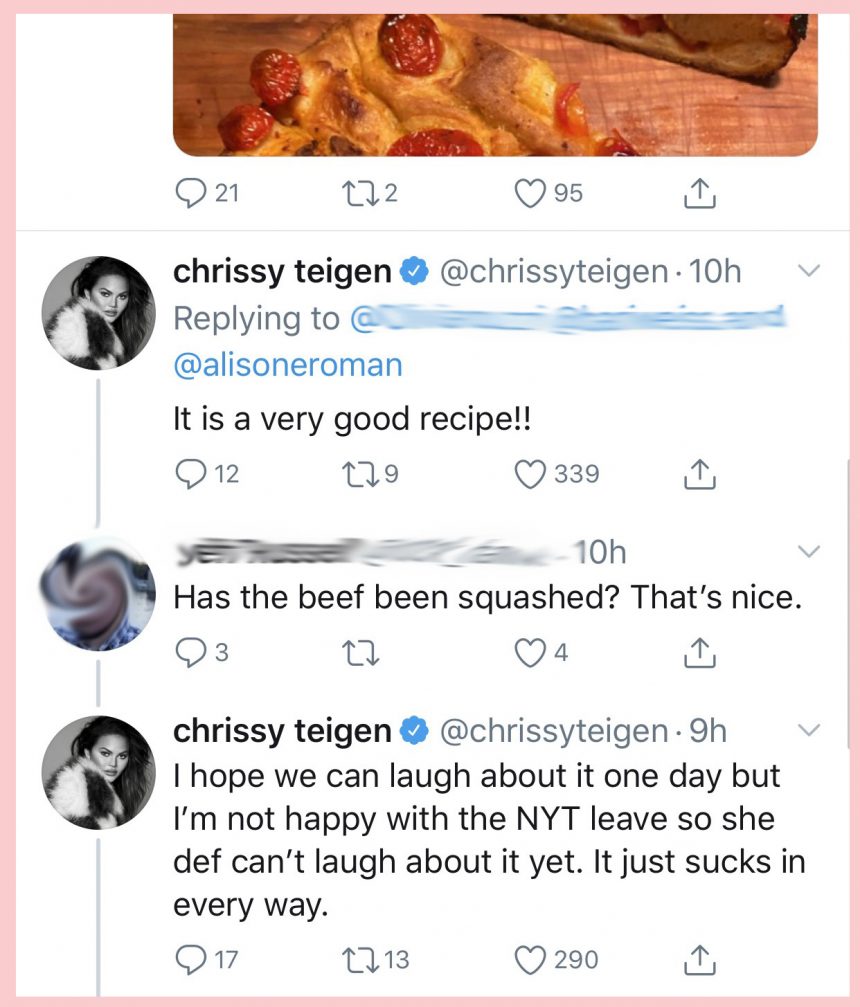 Chrissy Teigen helping Alison Roman on leave