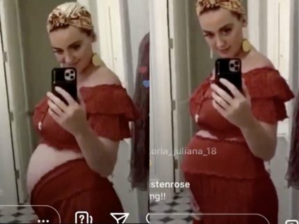 Katy Perry shows off her growing baby bump.