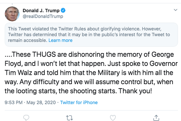 Twitter comes after Donald Trump for bad tweets during Minneapolis riots