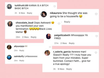 Stassi ig don't fire me comments