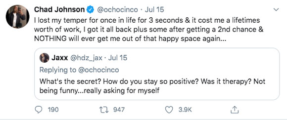 Chad Johnson gives advice to a fan about handling hard times and staying positive.