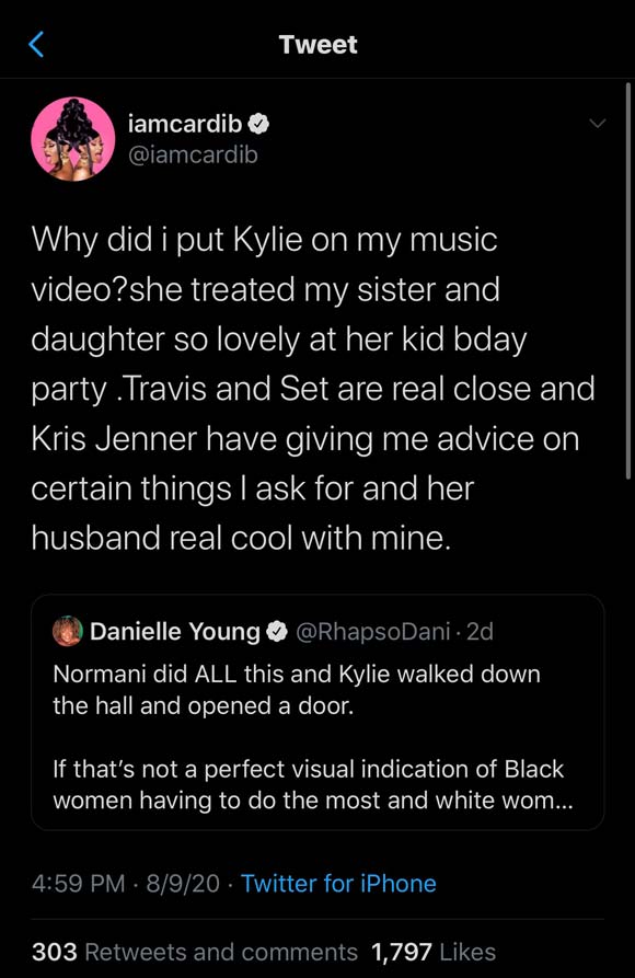 cardi b defends putting kylie jenner in the wap music video after fans start a petition to get her removed celebritytalker com
