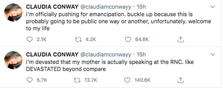 Claudia Conway says she's pushing for emancipation from her Trump-loving parents!