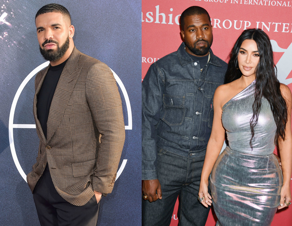 Kim Kardashian takes aim at Drake after he threatens Kanye West.