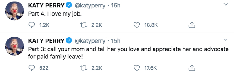 Katy Perry gets REALLY real about motherhood in new series of tweets!