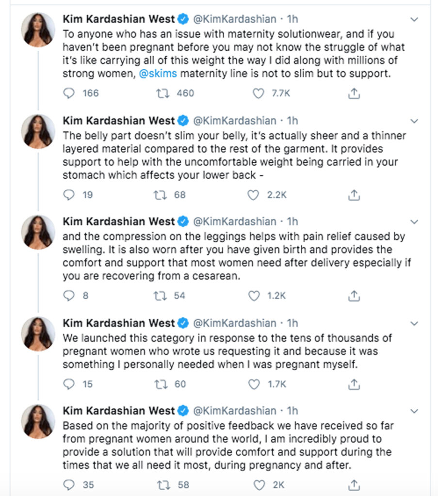 Kim Kardashian West responds to criticism of Skims maternity shapewear