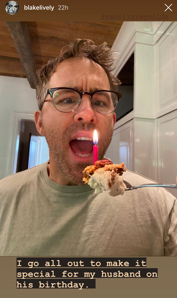 Ryan Reynolds enjoying his birthday pie cake made by wife Blake Lively!