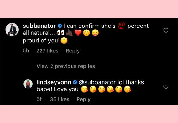 pk subban's comment on lindsey vonn's IG