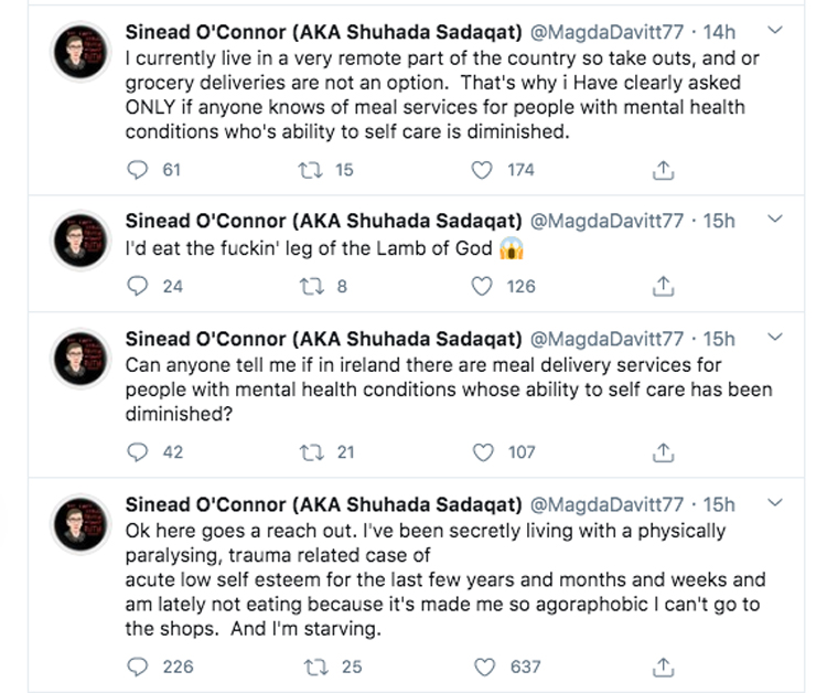 Sinead O'Connor reveals she's struggling with "paralyzing" agoraphobia during the ongoing coronavirus pandemic