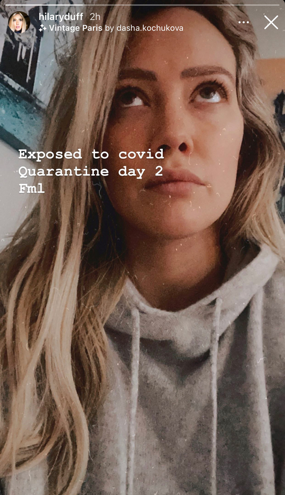 Pregnant Hilary Duff reveals she has been exposed to the novel coronavirus while filming her TV show.